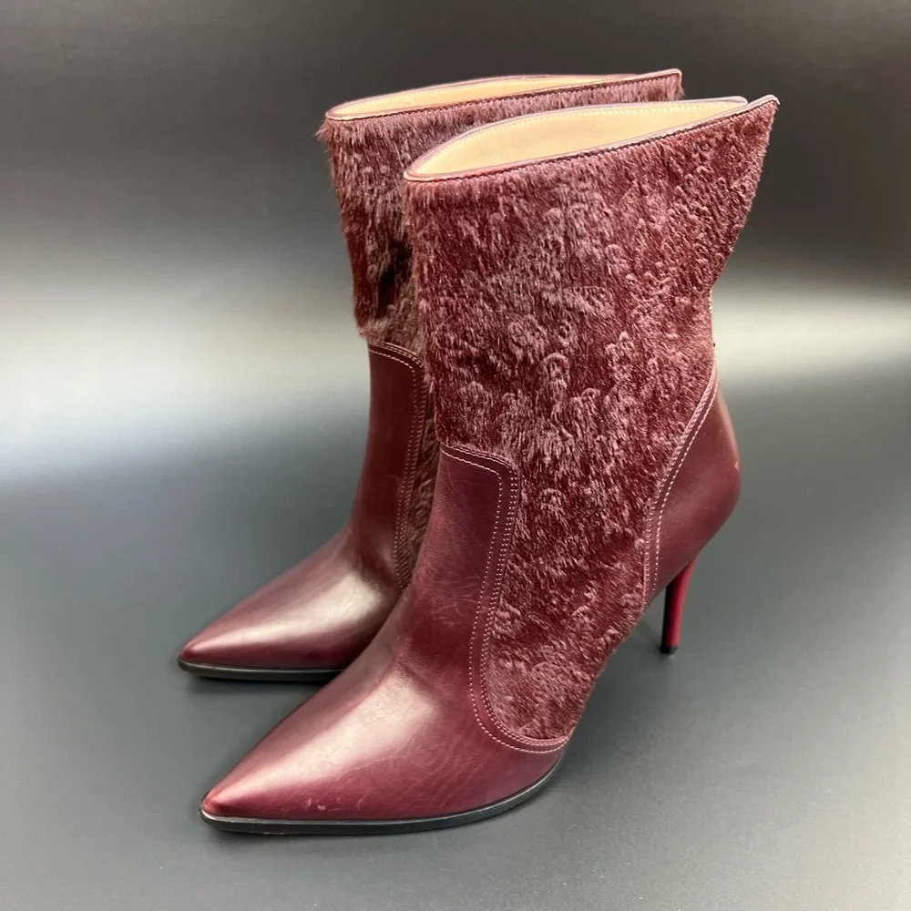 Bruno Magli Sophisticated Wine-Red Pointed High Heel Glam Ankle Boots Size 37